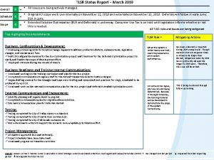 TLSR Status Report March 2019 Overall G Schedule