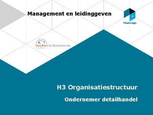 Management en leidinggeven H 3 Organisatiestructuur Ondernemer detailhandel