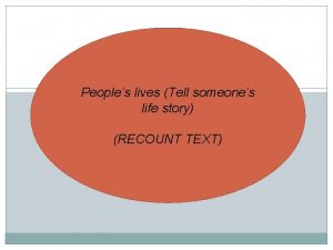 Peoples lives Tell someones life story RECOUNT TEXT