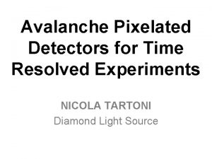 Avalanche Pixelated Detectors for Time Resolved Experiments NICOLA