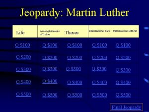 Jeopardy Martin Luther Life Accomplishments of Luther Theses