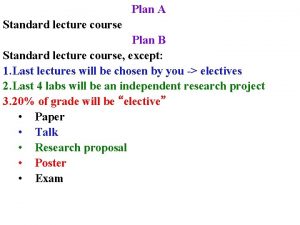 Plan A Standard lecture course Plan B Standard