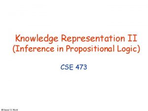 Knowledge Representation II Inference in Propositional Logic CSE