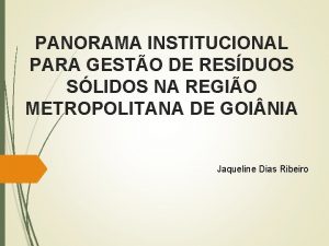 PANORAMA INSTITUCIONAL PARA GESTO DE RESDUOS SLIDOS NA