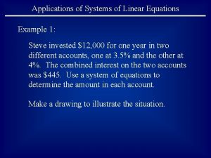 Applications of Systems of Linear Equations Example 1