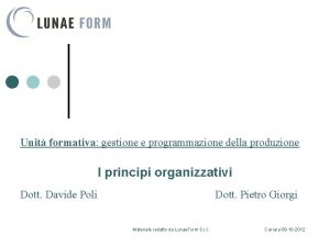 Unit formativa gestione e programmazione della produzione I