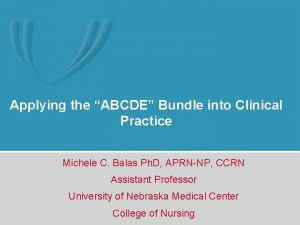 Applying the ABCDE Bundle into Clinical Practice Michele