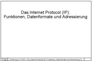 Das Internet Protocol IP Funktionen Datenformate und Adressierung