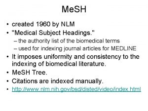 Me SH created 1960 by NLM Medical Subject