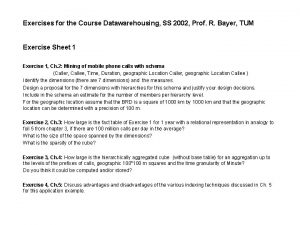 Exercises for the Course Datawarehousing SS 2002 Prof
