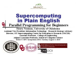 Supercomputing in Plain English Parallel Programming for Beginners