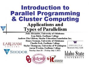 Introduction to Parallel Programming Cluster Computing Applications and