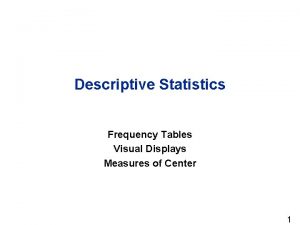 Descriptive Statistics Frequency Tables Visual Displays Measures of