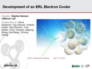 Development of an ERL Electron Cooler Speaker Stephen