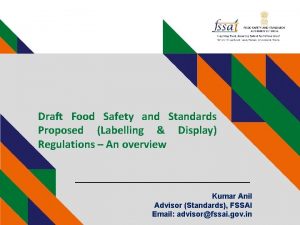 Draft Food Safety and Standards Proposed Labelling Display