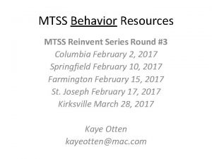 MTSS Behavior Resources MTSS Reinvent Series Round 3