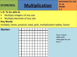 07092021 Multiplication MATHSWATCH CLIP 19 66 GRADE 2