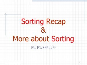 Sorting Recap More about Sorting G C and