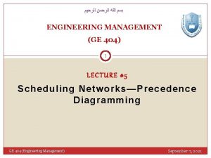 ENGINEERING MANAGEMENT GE 404 1 LECTURE 5 Scheduling