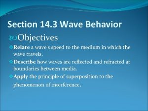 Section 14 3 Wave Behavior Objectives v Relate