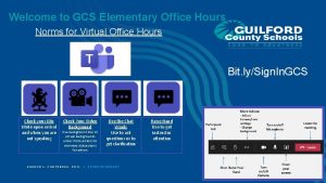 Welcome to GCS Elementary Office Hours Norms for