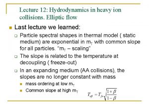 Lecture 12 Hydrodynamics in heavy ion collisions Elliptic