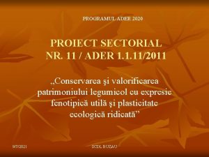 PROGRAMUL ADER 2020 PROIECT SECTORIAL NR 11 ADER