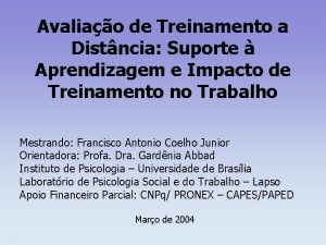 Avaliao de Treinamento a Distncia Suporte Aprendizagem e