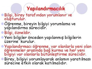 Yaplandrmaclk l Bilgi birey tarafndan yorumlanr ve oluturulur