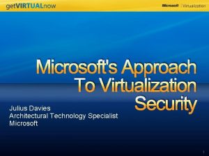 Microsofts Approach To Virtualization Security Julius Davies Architectural