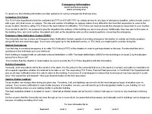 Emergency Information Winton Scott Science Building 2955 S