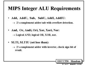 MIPS Integer ALU Requirements Add Add U Sub