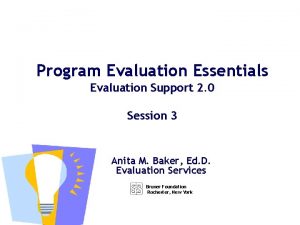 Program Evaluation Essentials Evaluation Support 2 0 Session