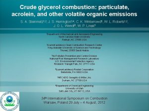 Crude glycerol combustion particulate acrolein and other volatile