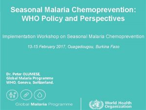 Seasonal Malaria Chemoprevention WHO Policy and Perspectives Implementation