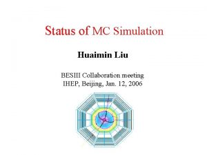 Status of MC Simulation Huaimin Liu BESIII Collaboration