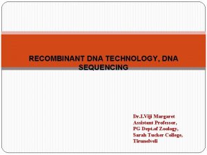 RECOMBINANT DNA TECHNOLOGY DNA SEQUENCING Dr I Viji