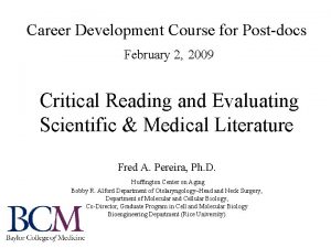 Career Development Course for Postdocs February 2 2009