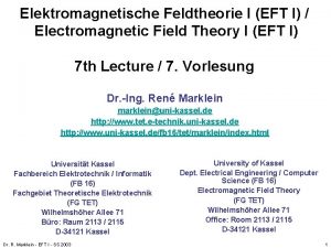 Elektromagnetische Feldtheorie I EFT I Electromagnetic Field Theory