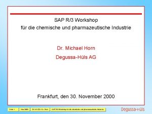 SAP R3 Workshop fr die chemische und pharmazeutische