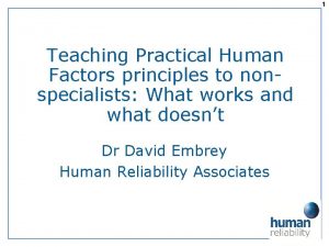 1 Teaching Practical Human Factors principles to nonspecialists