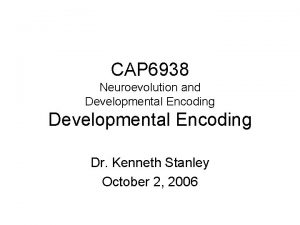CAP 6938 Neuroevolution and Developmental Encoding Dr Kenneth