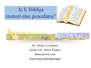 Je li Biblija znanstveno pouzdana Dr Heinz Lycklama