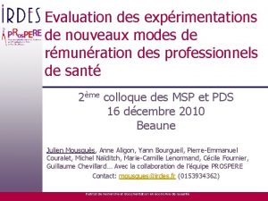 Evaluation des exprimentations de nouveaux modes de rmunration