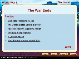 Section 4 World War I The War Ends