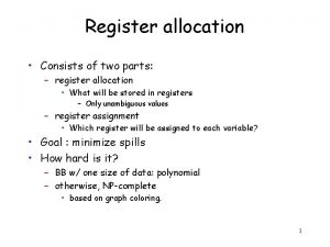 Register allocation Consists of two parts register allocation