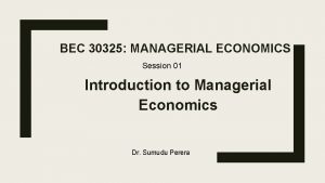 BEC 30325 MANAGERIAL ECONOMICS Session 01 Introduction to