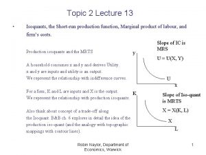 Topic 2 Lecture 13 Isoquants the Shortrun production