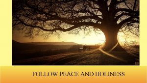 FOLLOW PEACE AND HOLINESS Follow peace with all
