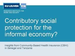 Contributory social protection for the informal economy Insights